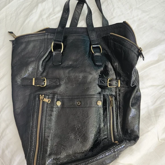 YSL "Rive Gauche" Black Leather Tote Bag - Picture 1 of 10